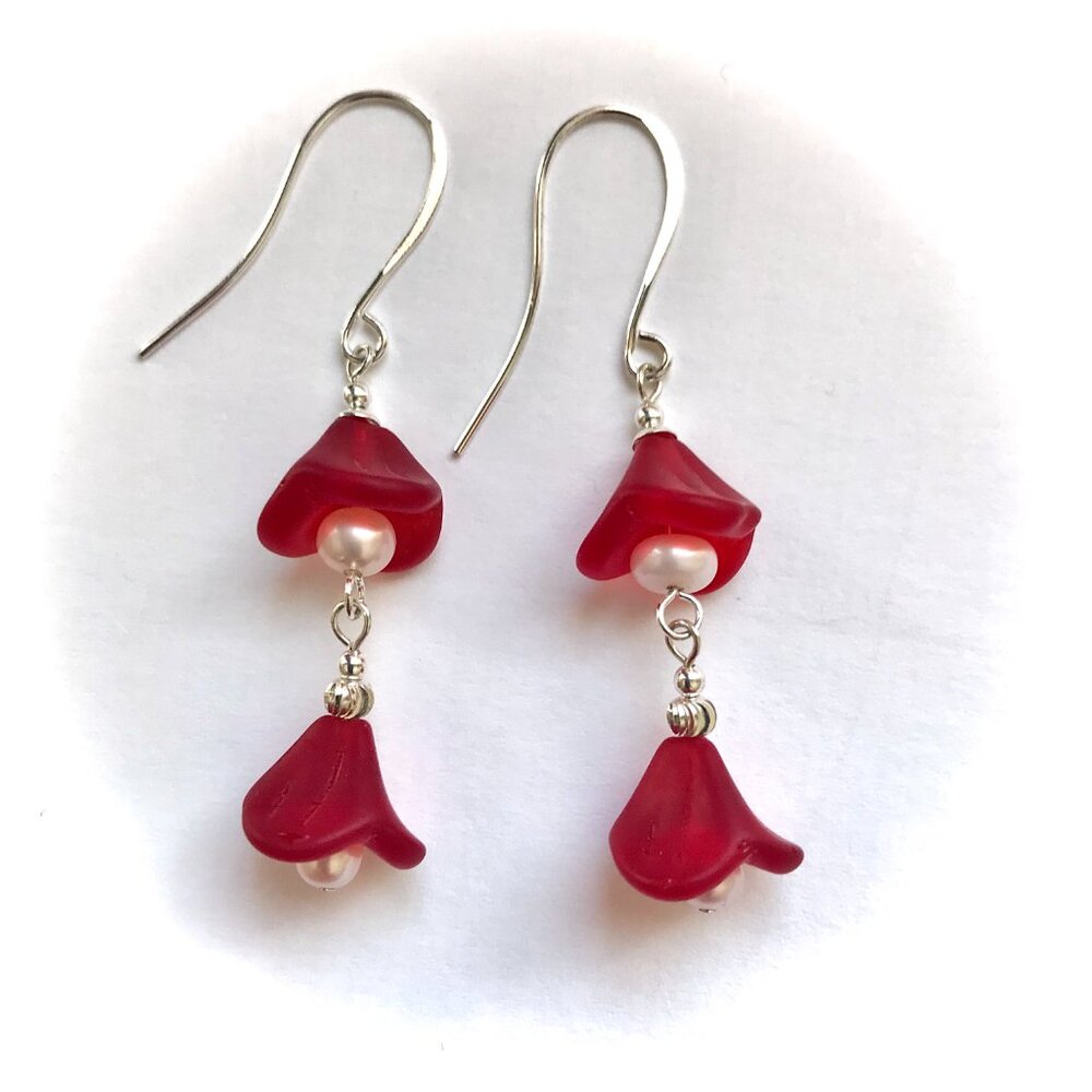 Floral Drop Earrings with Glass and Pearl beads for summer
